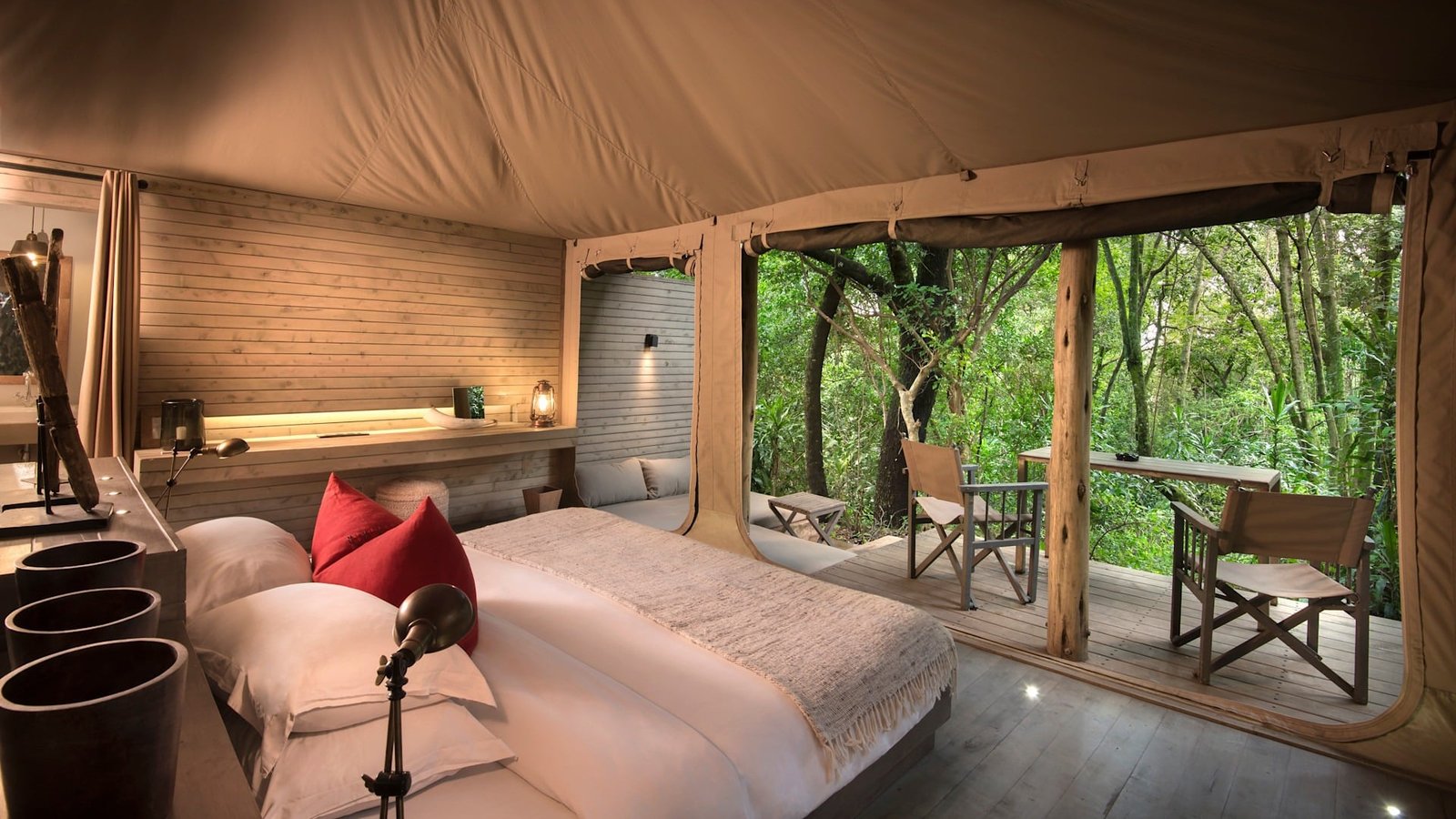 Kenya Kichwa Room Superior Tents bedroom with forest view