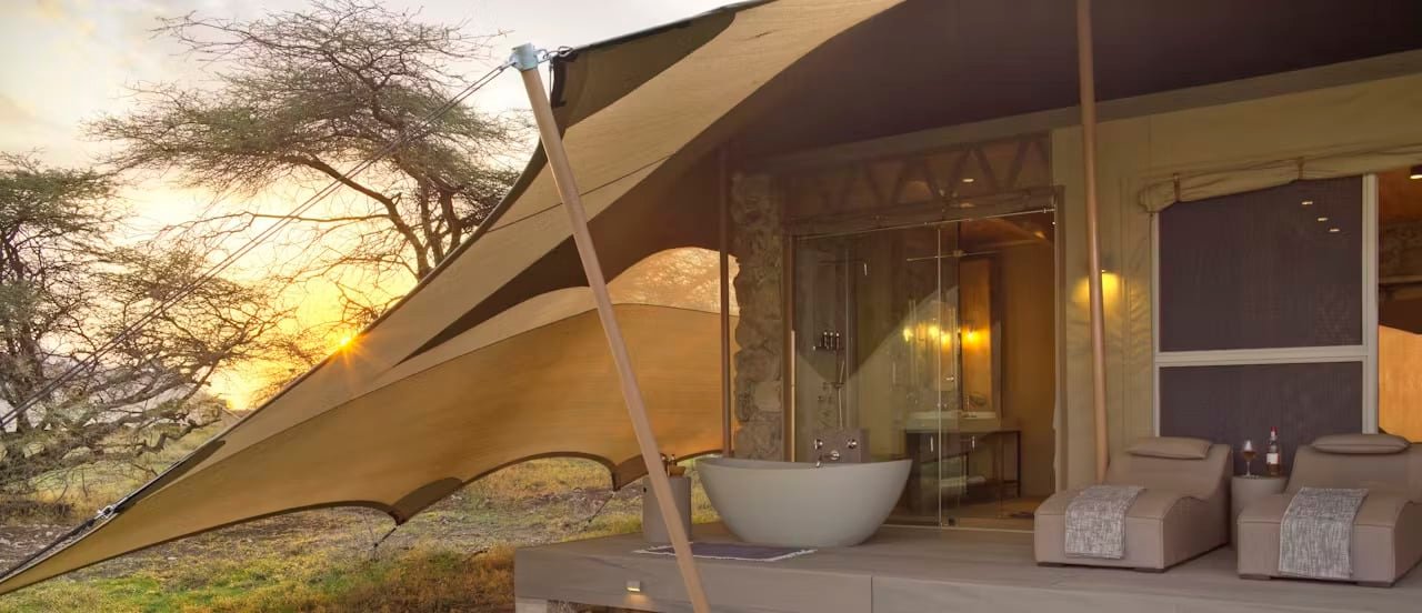 Namiri Plains Tent deck showing bathroom detail