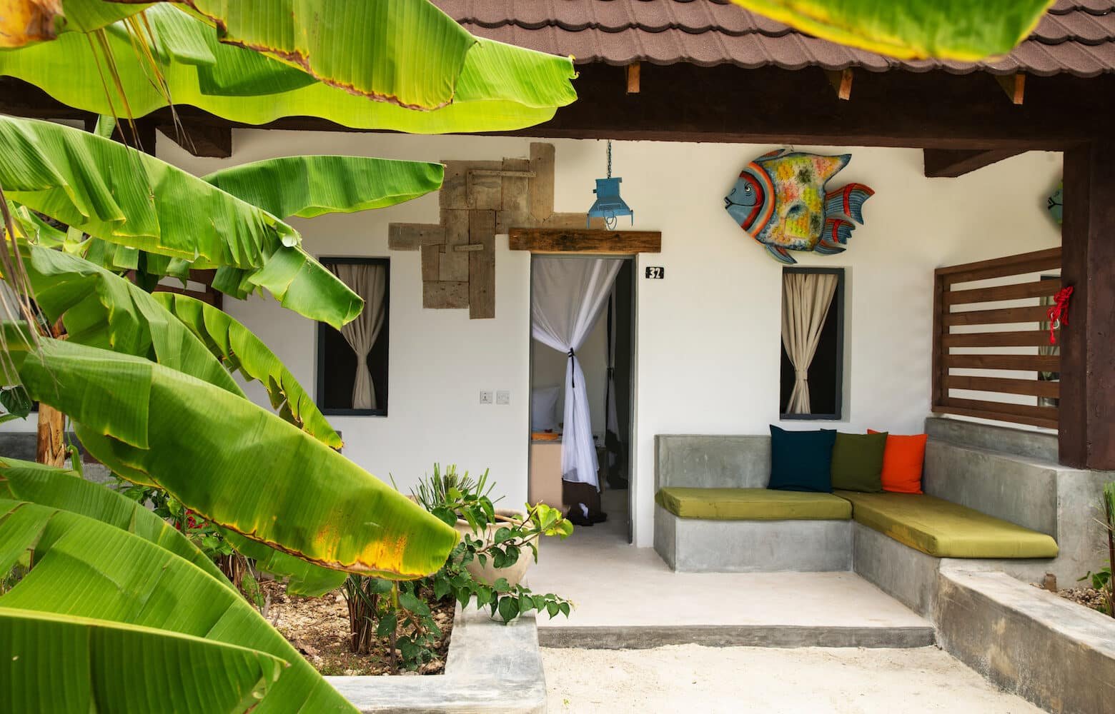 Back Pool Room veranda with couches at Fun Beach Hotel Zanzibar 1560x1000