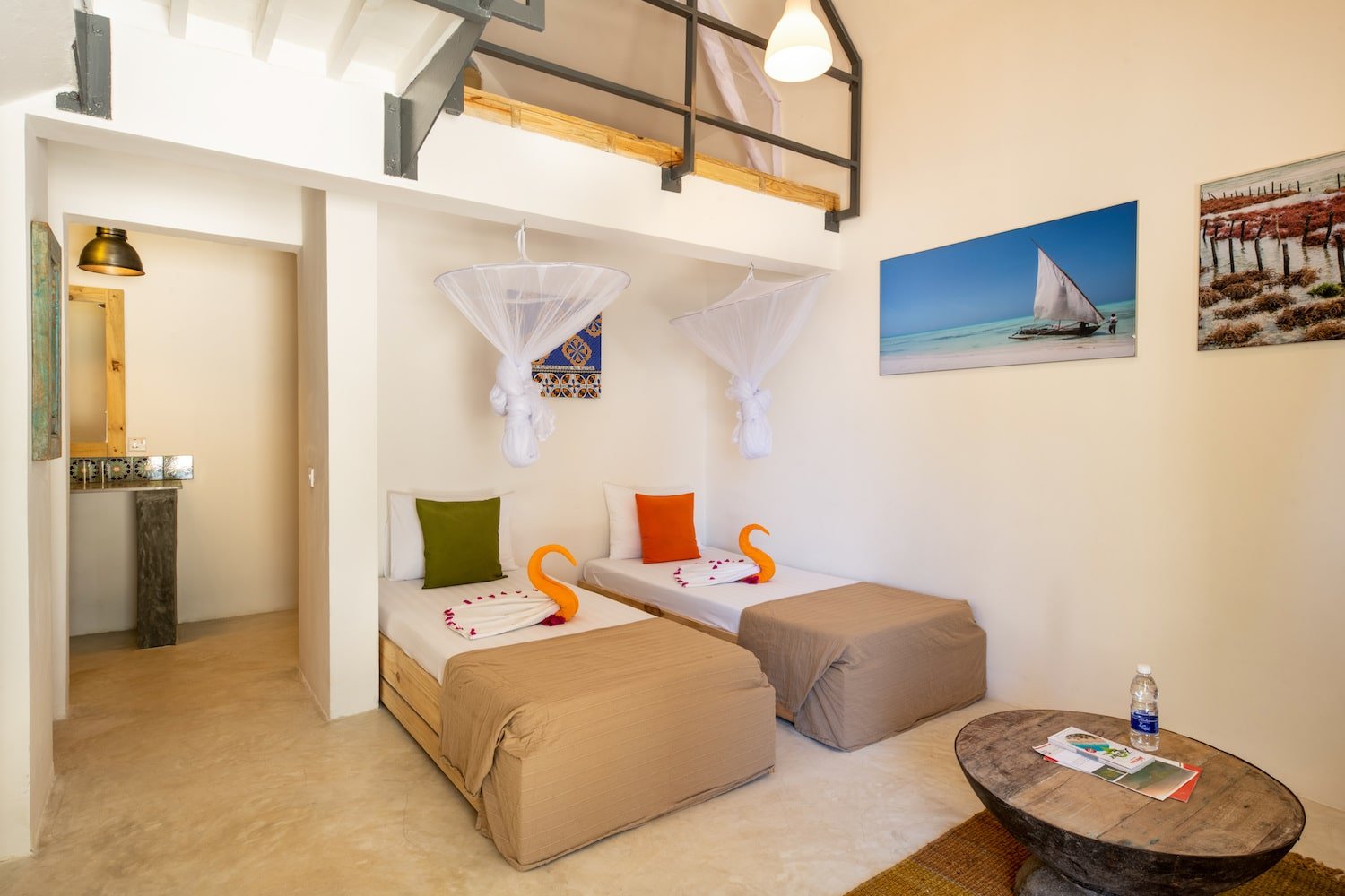 Twin beds in Suite Room at Fun Beach Hotel Zanzibar